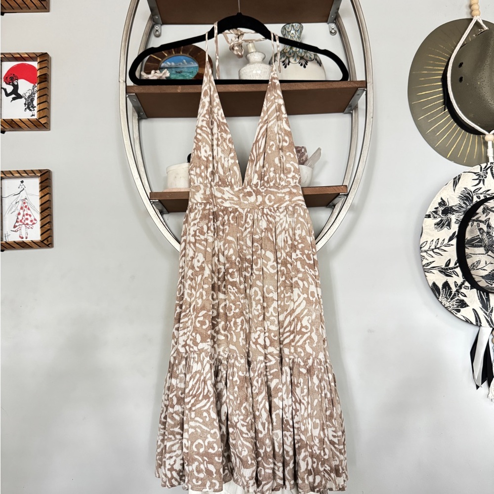 Lovely Day Open Back Beige Halter Dress